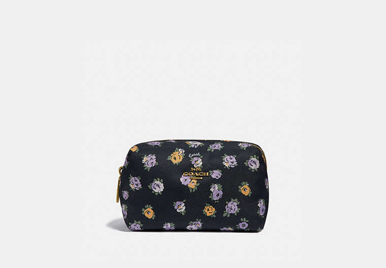 Small Boxy Cosmetic Case With Vintage Rose Print