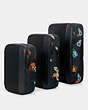 COACH®,PACKING CUBE SET WITH TRAVEL PATCHES,Nylon,Large,Gunmetal/Black Multi,Front View