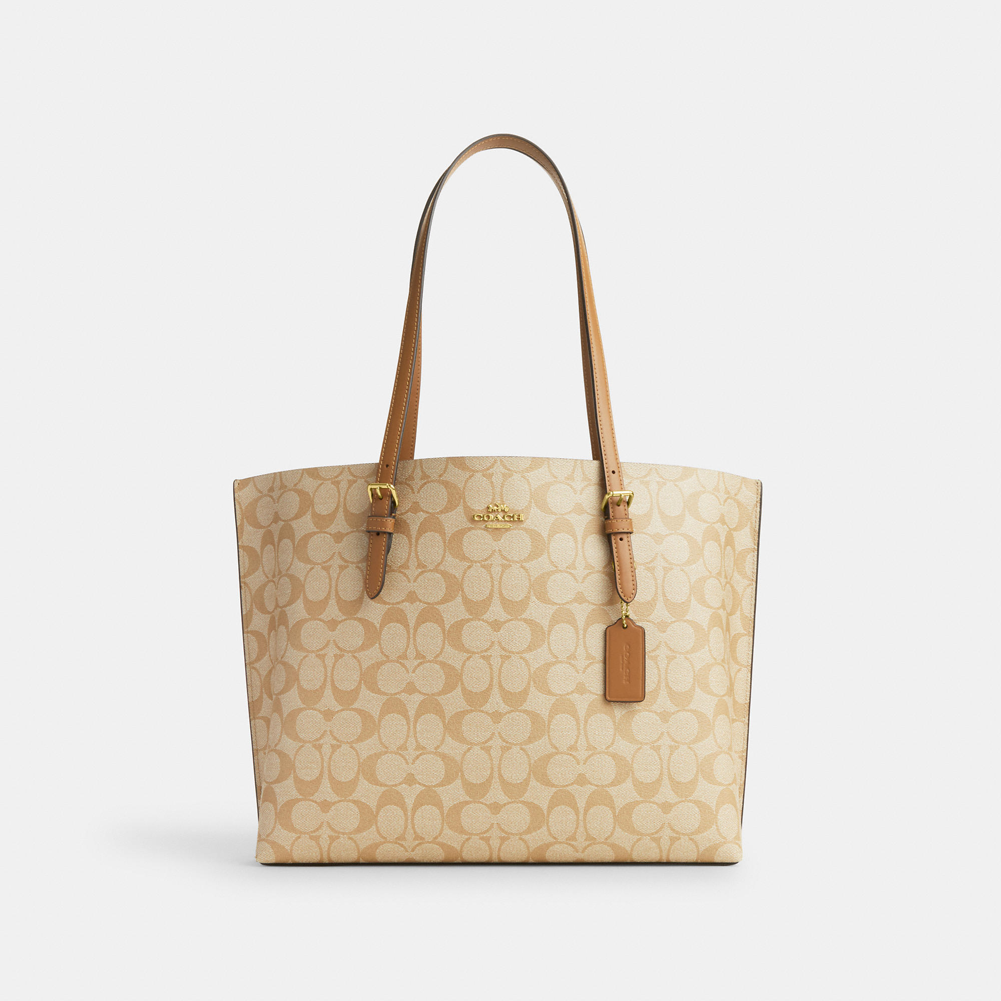 Coach Outlet Mollie Tote In Signature Canvas In Gold/lt Khaki/lt Saddle