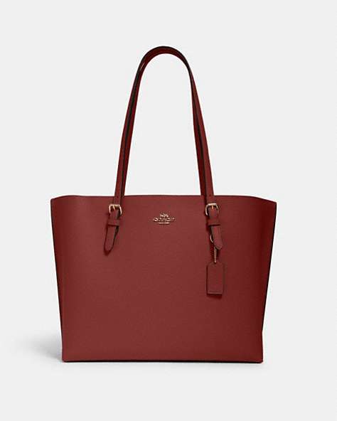 COACH®,MOLLIE TOTE,Leather,Large,Everyday,Gold/Cherry,Front View