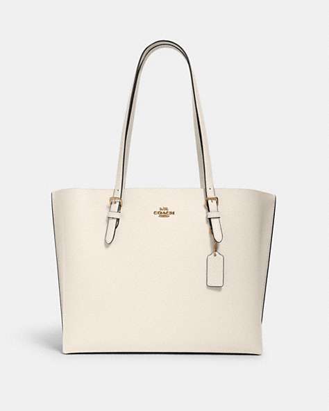 COACH®,MOLLIE TOTE,Leather,Large,Everyday,Gold/Chalk Light Saddle,Front View