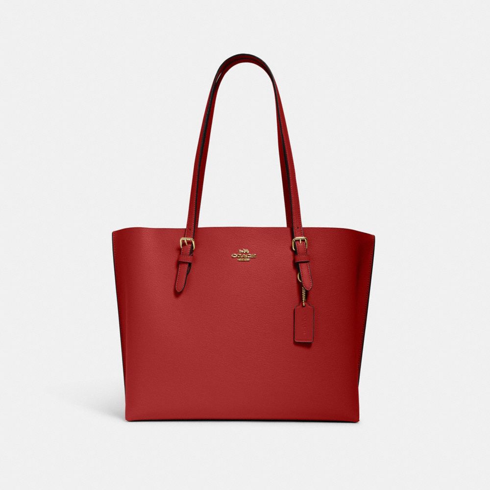 COACH®,MOLLIE TOTE,Leather,Large,Everyday,Gold/Red Apple,Front View