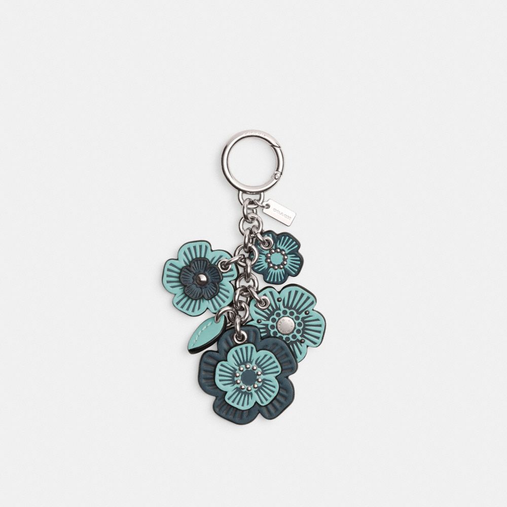 🌸 Coach Tea Rose Leather Bag Charm keychain Faded Blue🌸