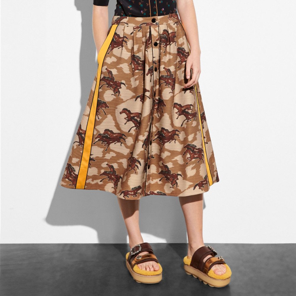 COACH® | Horse Print Pleated Skirt With Side Panel