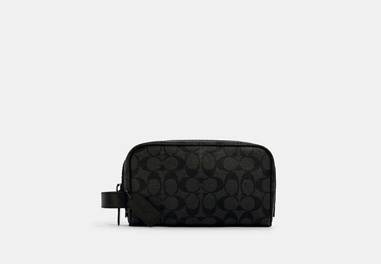 COACH®,SMALL TRAVEL KIT IN SIGNATURE CANVAS,pvc,Gunmetal/Charcoal/Black,Front View