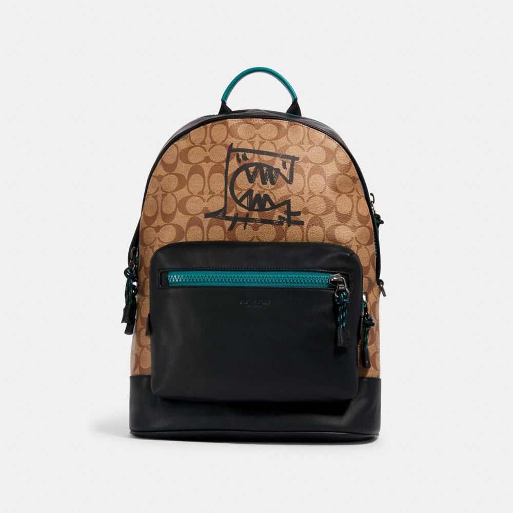 COACH® Outlet West Backpack In Signature Canvas With Rexy By Guang Yu