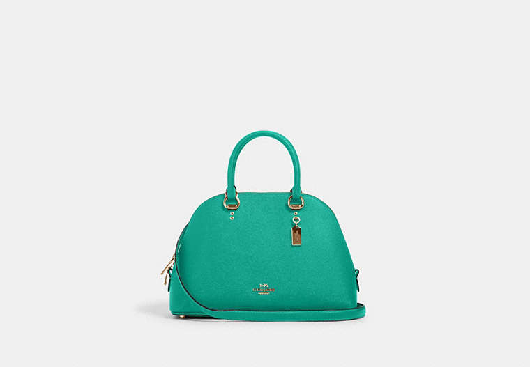 COACH®,KATY SATCHEL,Leather,Large,Gold/Green,Front View