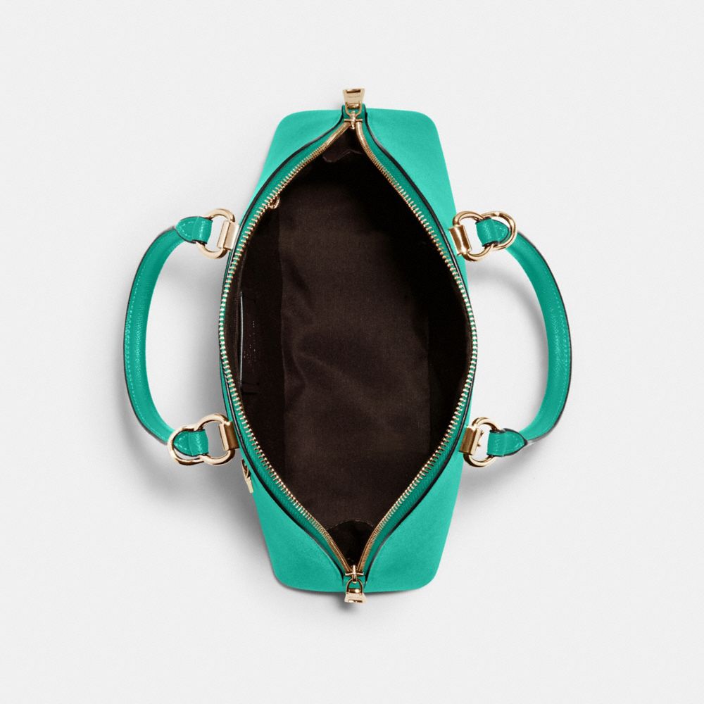 COACH®,KATY SATCHEL,Leather,Large,Gold/Green,Inside View,Top View