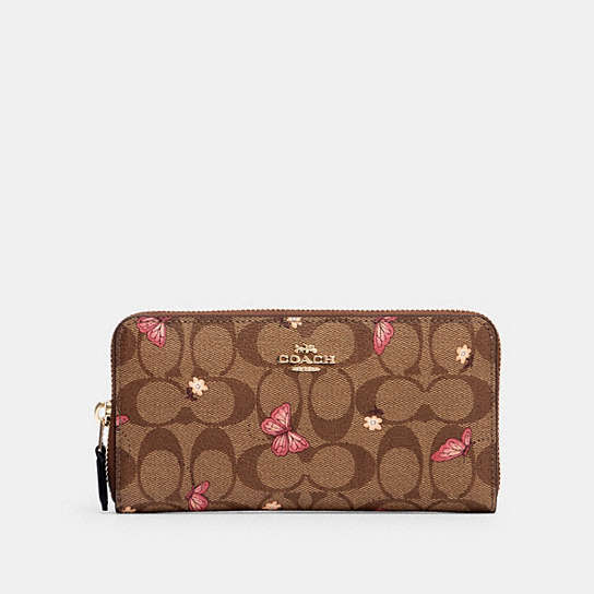 COACH® Outlet | Accordion Zip Wallet In Signature Canvas With Butterfly  Print