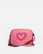 COACH®,COACH X KEITH HARING CAMERA BAG,Leather,Small,Black Copper/Bright Pink,Front View