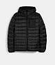 COACH®,PACKABLE HOODED DOWN JACKET,n/a,Black Signature,Front View