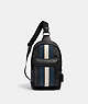 COACH®,WEST PACK IN SIGNATURE CANVAS WITH VARSITY STRIPE,pvc,Medium,Gunmetal/Charcoal/Denim/Chalk,Front View
