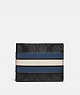 COACH®,3-IN-1 WALLET IN SIGNATURE CANVAS WITH VARSITY STRIPE,Leather,Mini,Gunmetal/Charcoal/Denim/Chalk,Front View