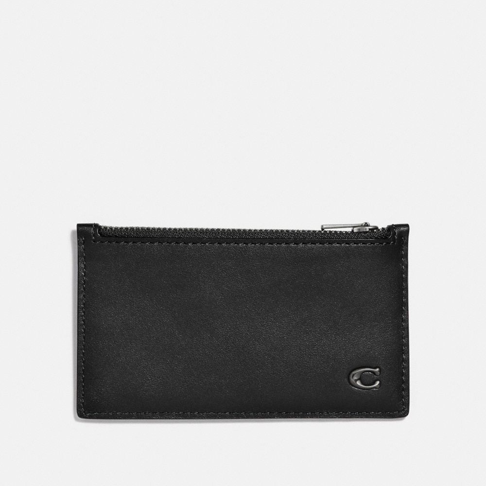 Coach Signature Zip Card Case C0058 Brown Black Wallet Leather