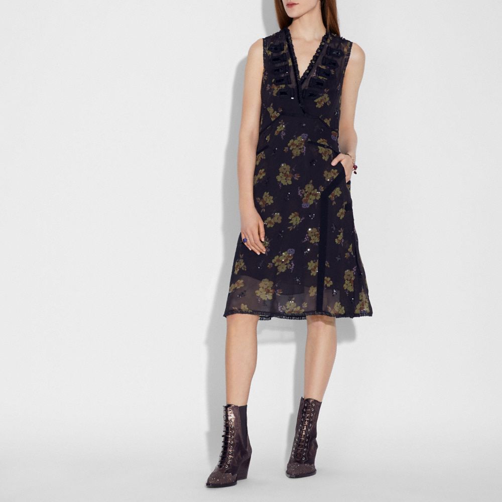 COACH® Forest Floral Print Military Dress