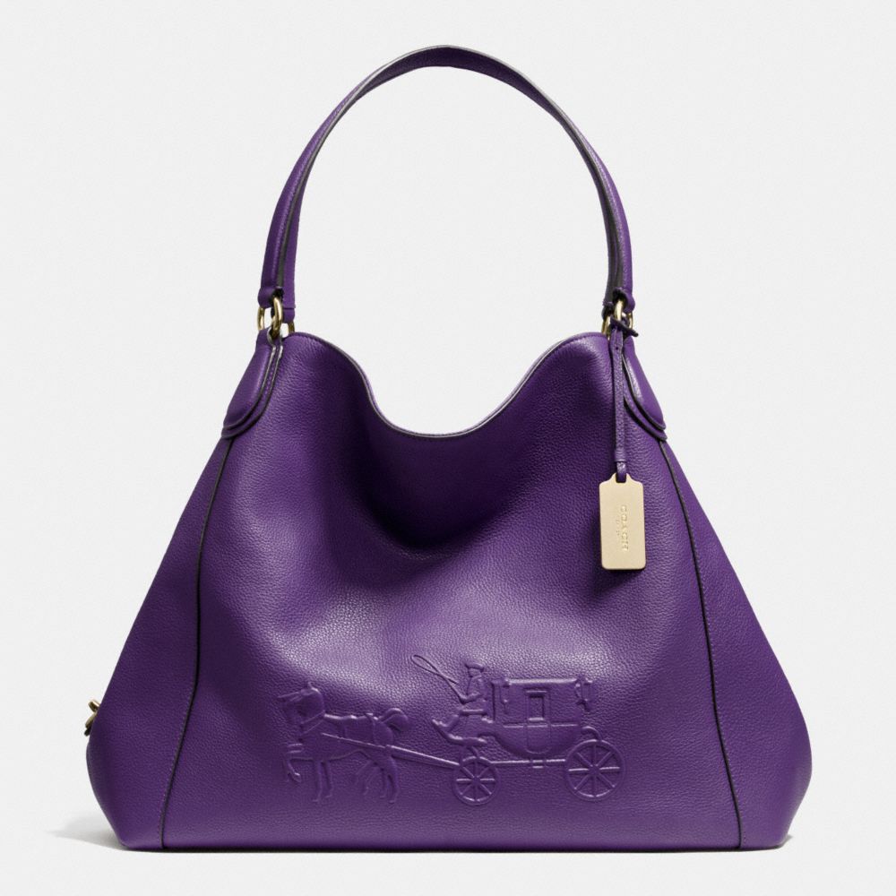 Embossed Horse And Carriage Large Edie Shoulder Bag In Pebble