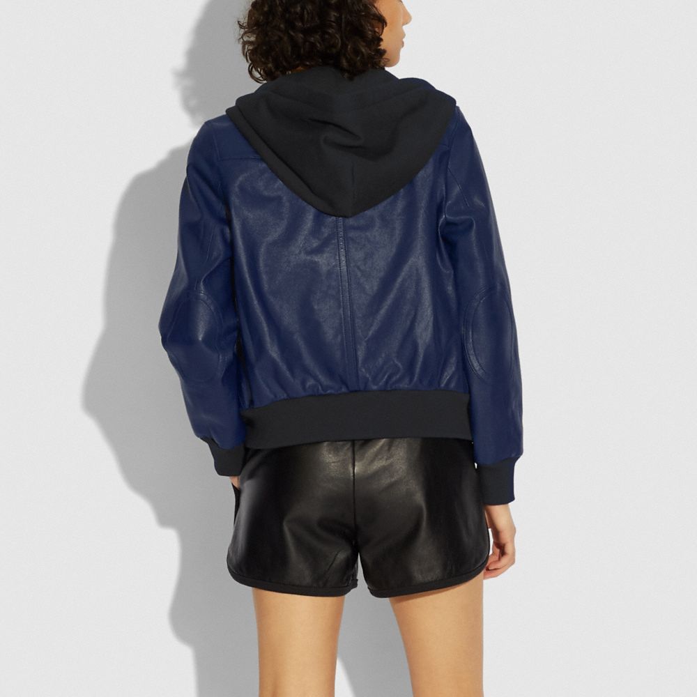 COACH OUTLET® | Coach X Champion Super Fleece Hooded Leather Jacket