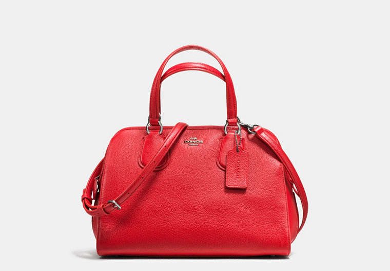 COACH®,NOLITA SATCHEL IN PEBBLE LEATHER,Leather,Large,Silver/True Red,Front View