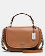 COACH®,COACH NOMAD TOP HANDLE CROSSBODY IN GLOVETANNED LEATHER,Leather,Small,Silver/Saddle,Front View