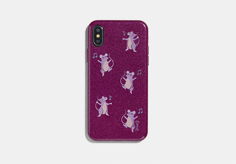 COACH®,IPHONE X/XS CASE WITH PARTY MOUSE PRINT,Leather,Dark Berry,Front View
