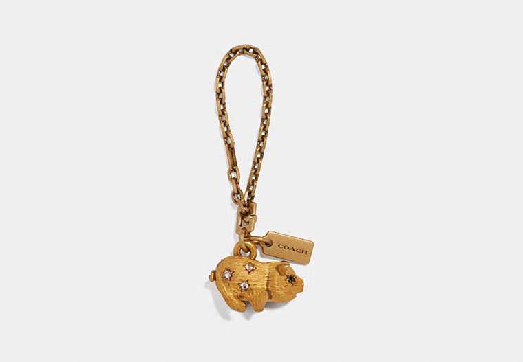 COACH®,JEWELED PIG BAG CHARM,Metal,Brass/Brass,Front View