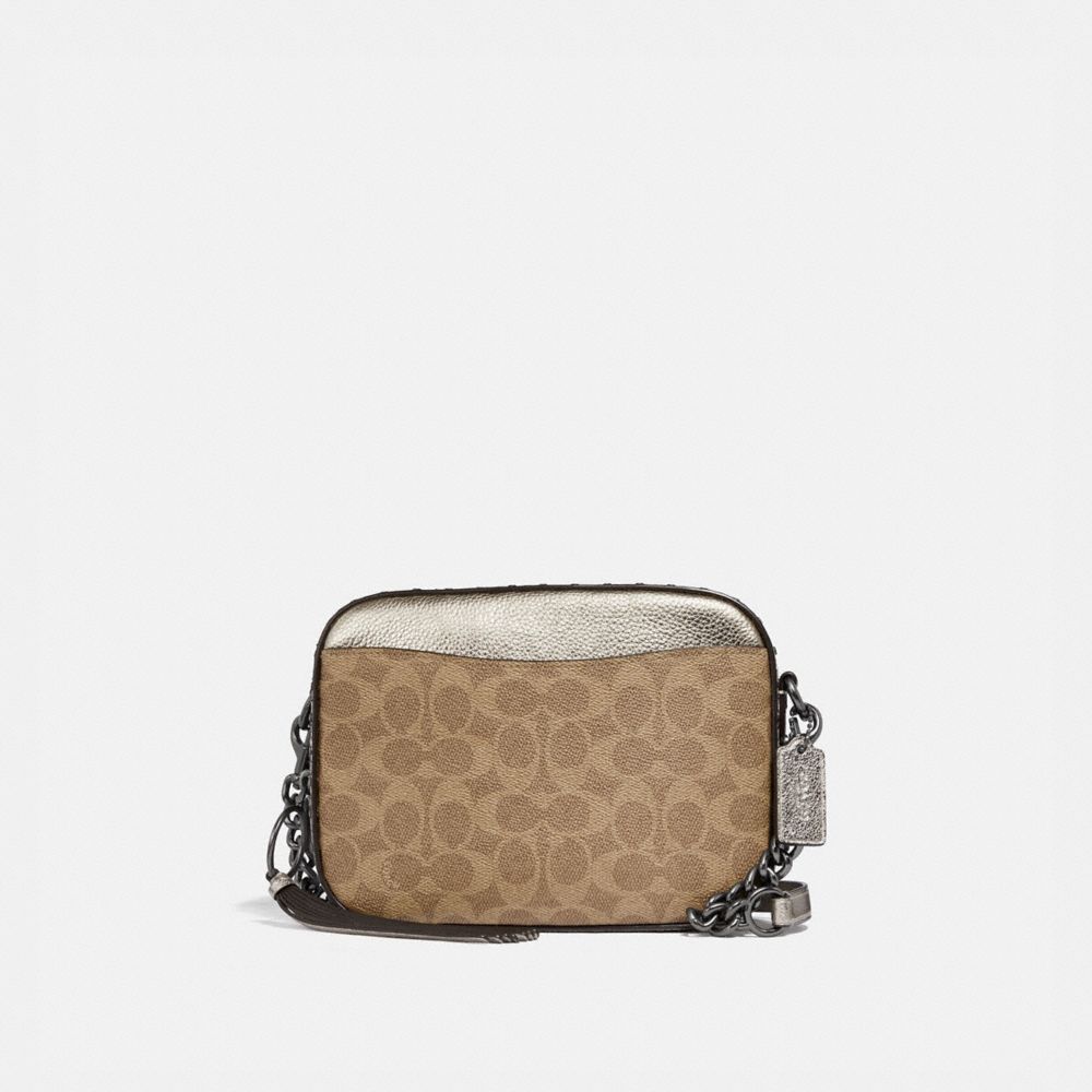 COACH® Camera Bag In Signature Canvas With Rivets And Snakeskin Detail