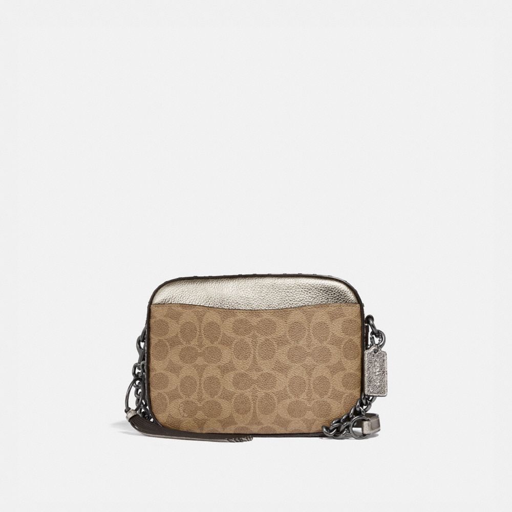 COACH® | Camera Bag In Signature Canvas With Rivets And Snakeskin Detail