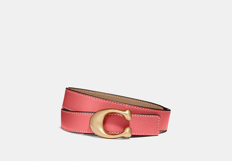 COACH®,C HARDWARE REVERSIBLE BELT, 25MM,Leather,Brass/Bright Coral/Beechwood,Front View image number 0