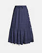 COACH®,STRIPE TIERED SKIRT,cotton,NAVY,Front View