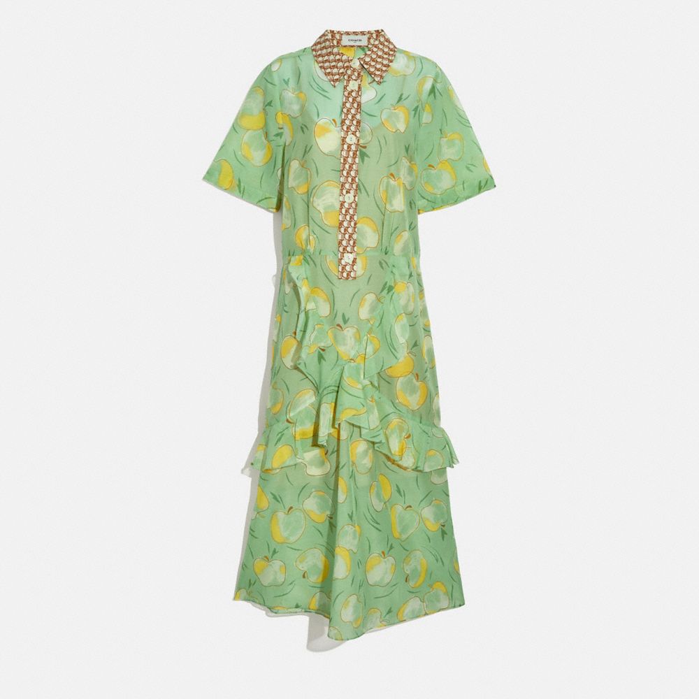 COACH® Apple Print Long Ruffle Shirt Dress