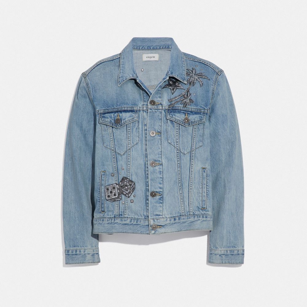 COACH®,Embellished Denim Jacket,,Front View