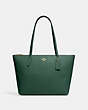 COACH®,ZIP TOP TOTE,Leather,Large,Everyday,Im/Dark Pine,Front View