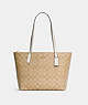 COACH®,ZIP TOP TOTE IN SIGNATURE CANVAS,pvc,Large,Everyday,Gold/Light Khaki Chalk,Front View