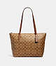 COACH®,ZIP TOP TOTE IN SIGNATURE CANVAS,pvc,Large,Everyday,Gold/Khaki Saddle 2,Front View