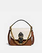 COACH®,BEAT SHOULDER BAG IN COLORBLOCK WITH RIVETS,Smooth Leather/Suede,Medium,Brass/Vintage Khaki Multi,Front View