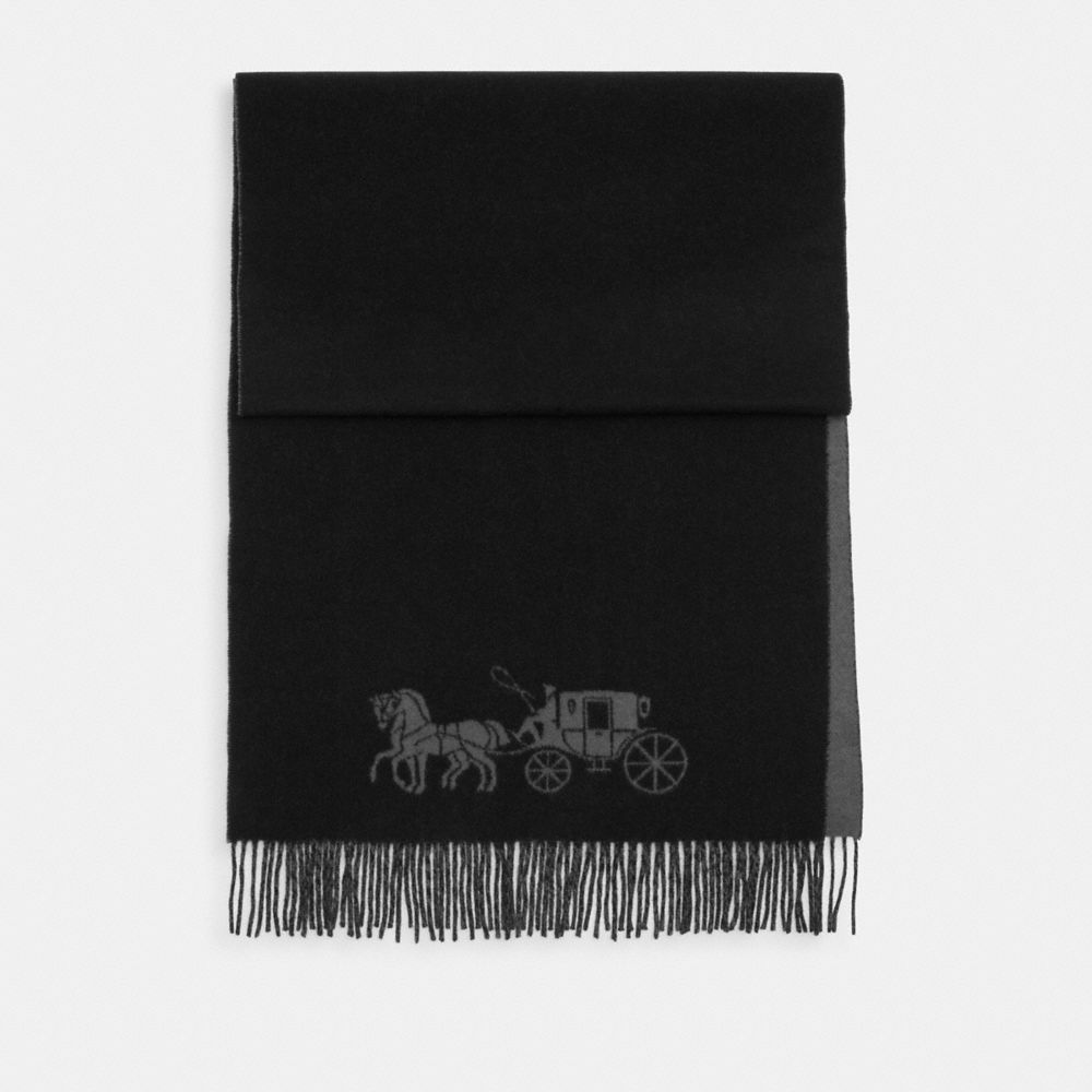 COACH®,Horse And Carriage Double Face Oversized Muffler,Wool,Rectangle,Fringe,Color Block,Casual,Black,Front View
