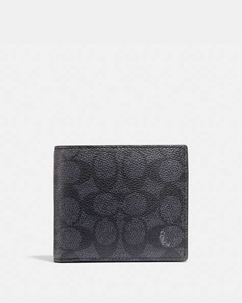 COACH®,COIN WALLET IN SIGNATURE CANVAS,Signature Coated Canvas/Smooth Leather,Mini,Charcoal/Black,Front View