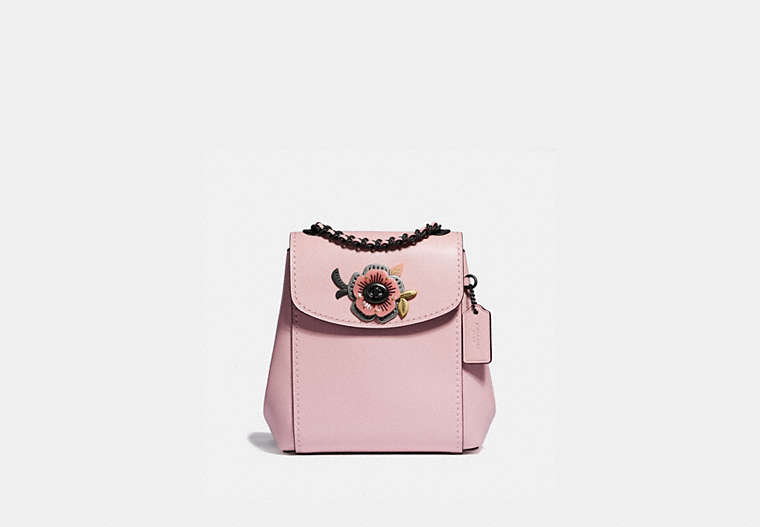 COACH®,PARKER CONVERTIBLE BACKPACK 16 WITH TEA ROSE STONES,Leather,Small,Pewter/Blossom,Front View