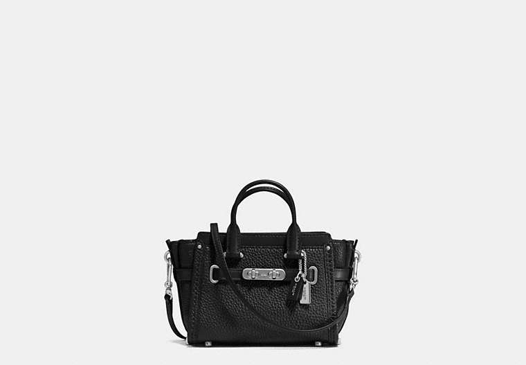 COACH®,COACH SWAGGER 15 IN PEBBLE LEATHER,Leather,Mini,Silver/Black,Front View
