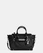 COACH®,COACH SWAGGER 15 IN PEBBLE LEATHER,Leather,Mini,Silver/Black,Front View