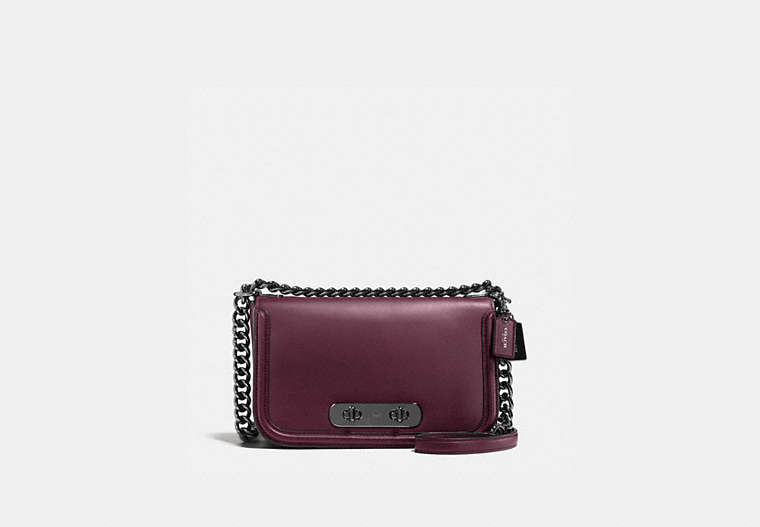 COACH®,COACH SWAGGER SHOULDER BAG,Leather,Mini,Dark Gunmetal/Oxblood,Front View
