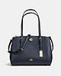 COACH®,TURNLOCK CARRYALL 29,PU Split Leather,Large,Light Gold/Navy,Front View