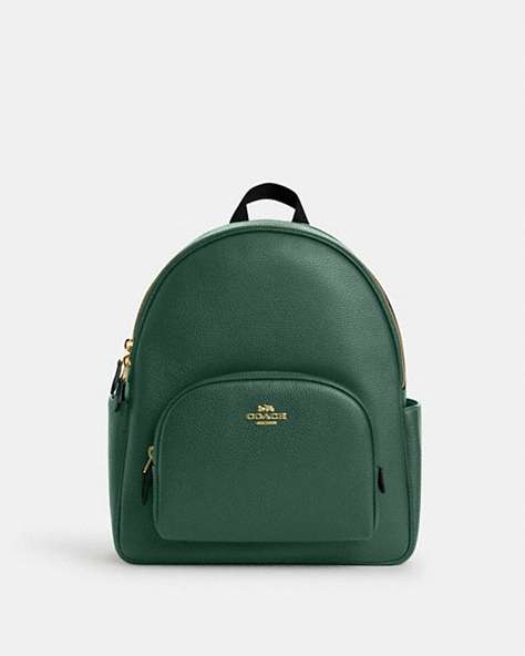 COACH®,COURT BACKPACK,Pebbled Leather,Large,Im/Dark Pine,Front View