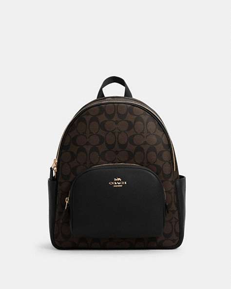 COACH®,COURT BACKPACK IN SIGNATURE CANVAS,pvc,Large,Office,Gold/Brown Black,Front View