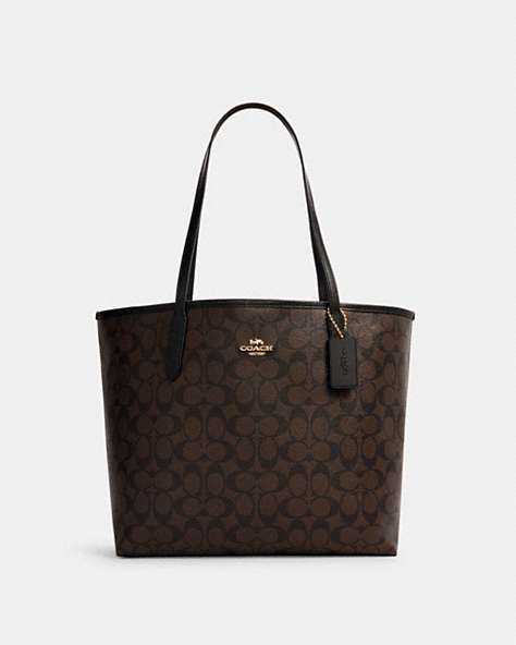 COACH®,CITY TOTE IN SIGNATURE CANVAS,pvc,Large,Everyday,Gold/Brown Black,Front View