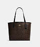 COACH®,CITY TOTE IN SIGNATURE CANVAS,pvc,Large,Everyday,Gold/Brown Black,Front View