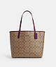 COACH®,CITY TOTE IN SIGNATURE CANVAS,pvc,Large,Everyday,Gold/Khaki/Deep Berry,Front View