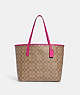 COACH®,CITY TOTE IN SIGNATURE CANVAS,pvc,Large,Everyday,Im/Khaki/Cerise,Front View