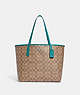 COACH®,CITY TOTE IN SIGNATURE CANVAS,pvc,Large,Everyday,Silver/Khaki/Teal,Front View