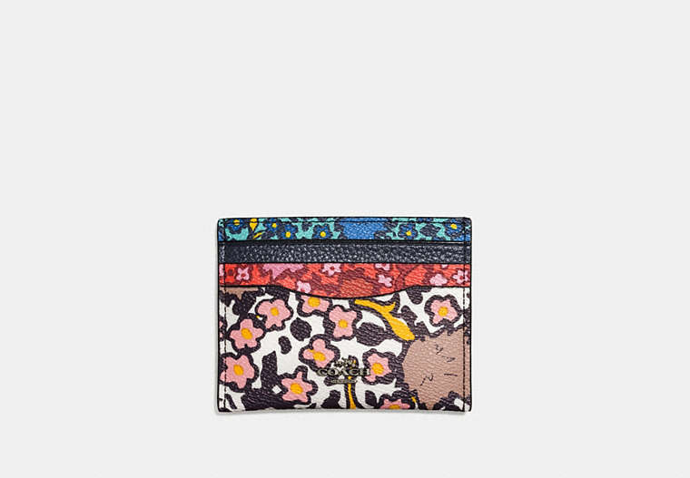 Flat Card Case In Mixed Yankee Floral Print Coated Canvas